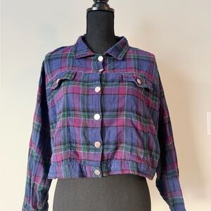 Cropped Taxi Plaid Button-Up Jacket